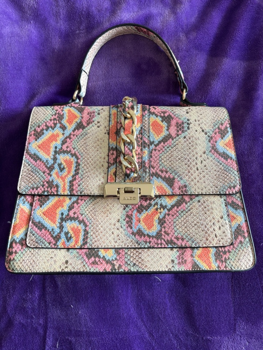 Aldo Multicolor Snake-Print Top-Handle Satchel  with Shoulder Strap